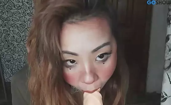 Teasing Seductress Sexy Girl Oral Pleasures on Dildo